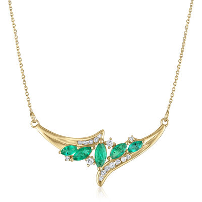 Diamond and Marquise Gemstone Necklace in 14K Gold