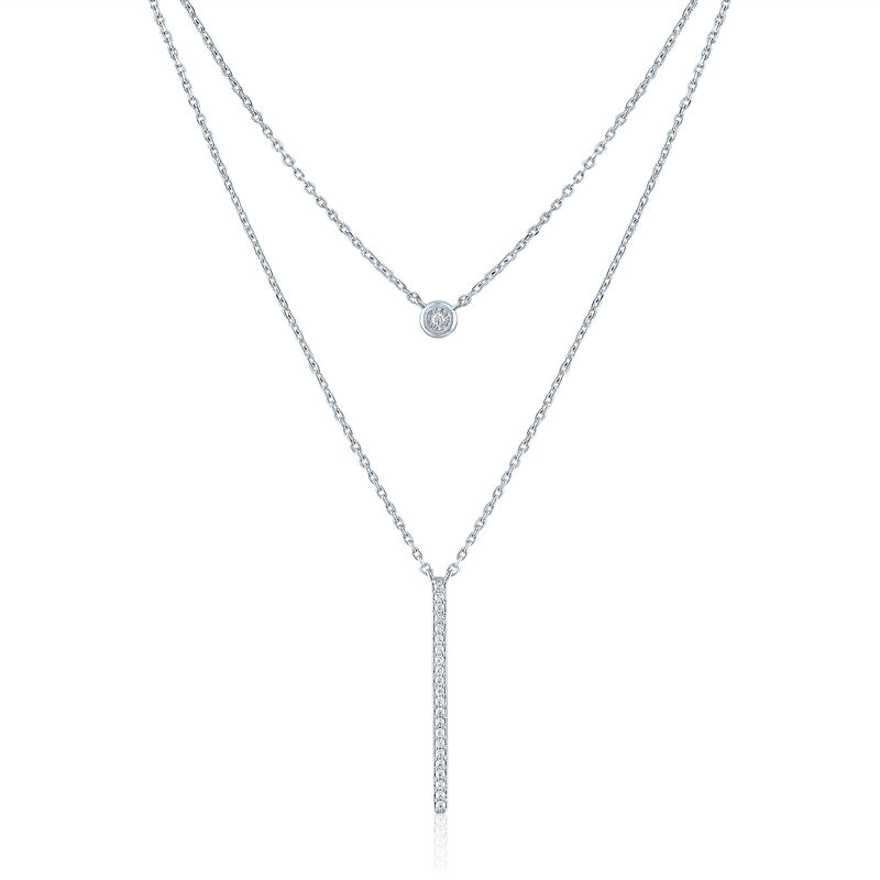 Double Layer Necklace with Diamond Accents in Sterling Silver
