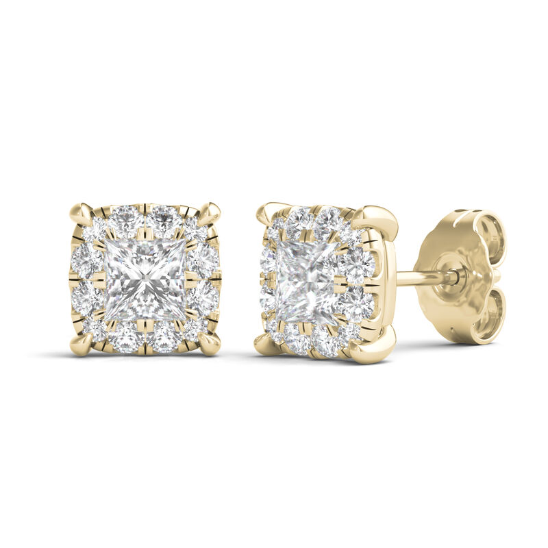 Lab Grown Diamond Princess-Cut Halo Earrings in 14K Yellow Gold &#40;1 ct. tw.&#41;