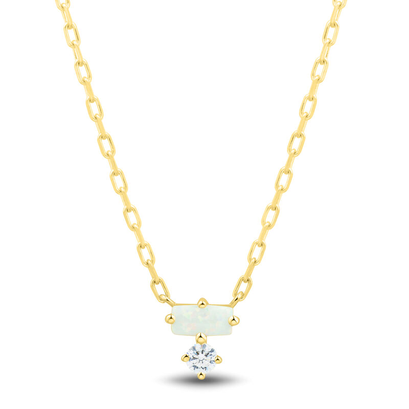 Lab Grown Diamond Accent and Lab-Created Opal Necklace in 10K Yellow Gold