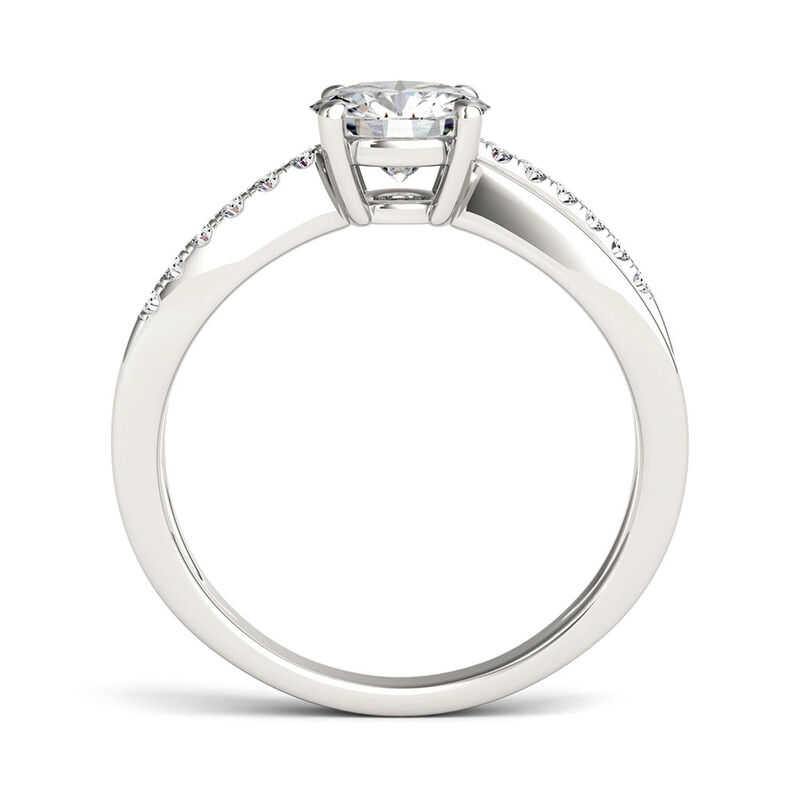 Round Moissanite Ring with Crisscross Band in 14K White Gold &#40;1 1/8 ct. dew&#41;