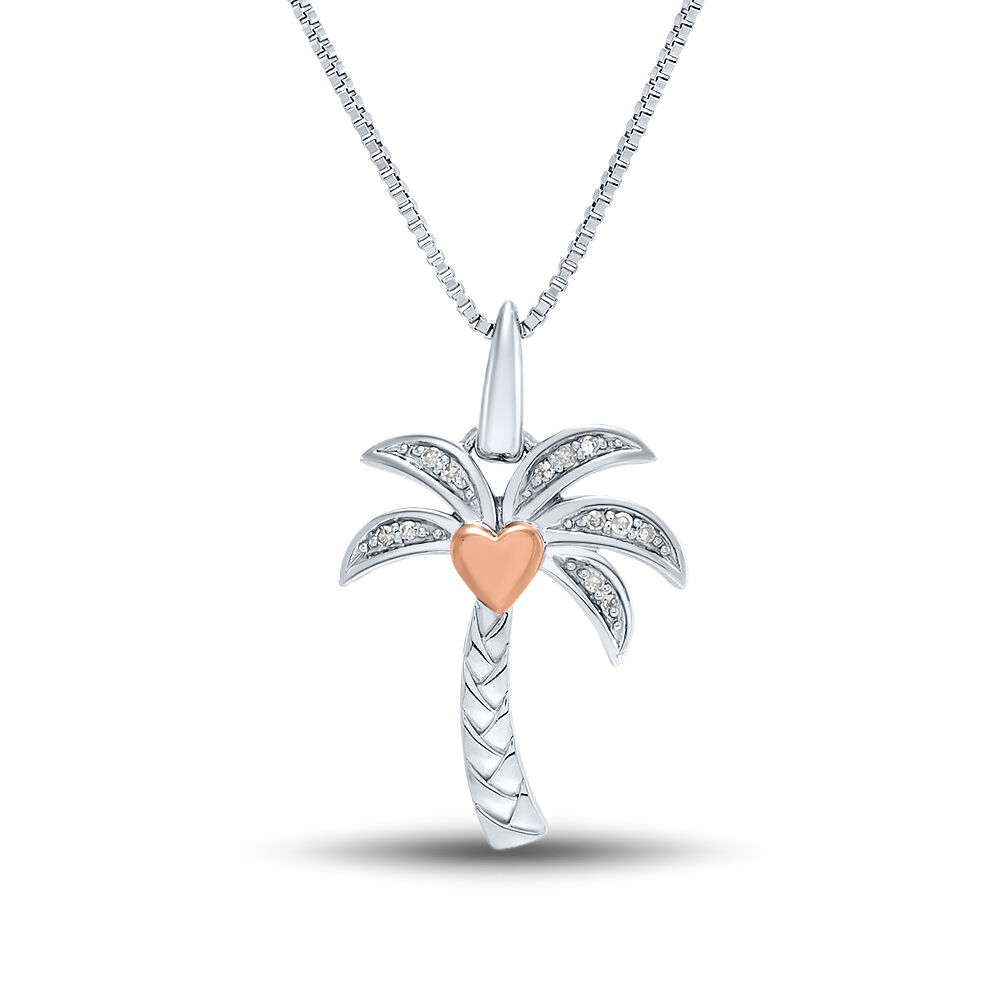 I am Loved Diamond Palm Tree Pendant with Heart Accent