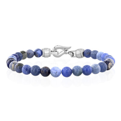 Men's Sodalite Bead Bracelet in Stainless Steel