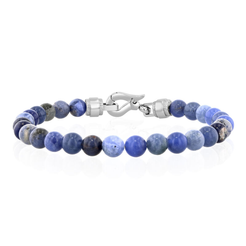 Men&#39;s Sodalite Bead Bracelet in Stainless Steel