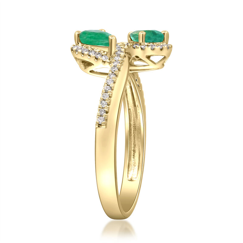 Emerald &amp; Diamond Bypass Ring in 10K Yellow Gold &#40;1/5 ct. tw.&#41;