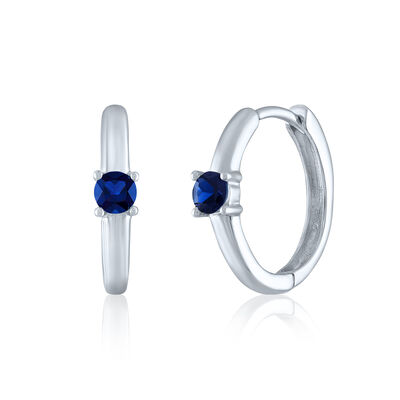 Blue Sapphire Hoop Earrings in 10K White Gold