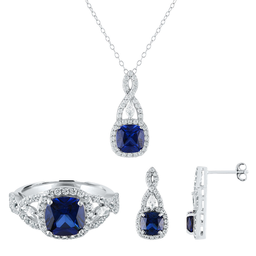 8.33 ct. t.g.w. Created White Sapphire Halo Earring and Necklace in  Sterling Silver | BJ's Wholesale Club