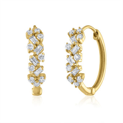 Diamond Hoop Earrings in 14K Yellow Gold (1/7 ct. tw.)