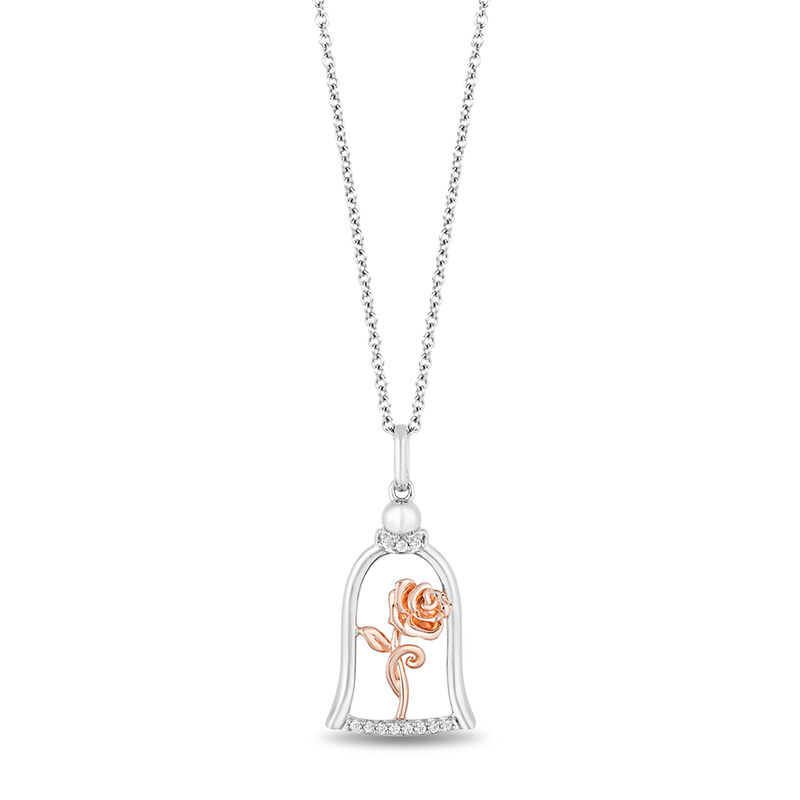 Enchanted Disney Belle Rose Dome Pendant in Sterling Silver