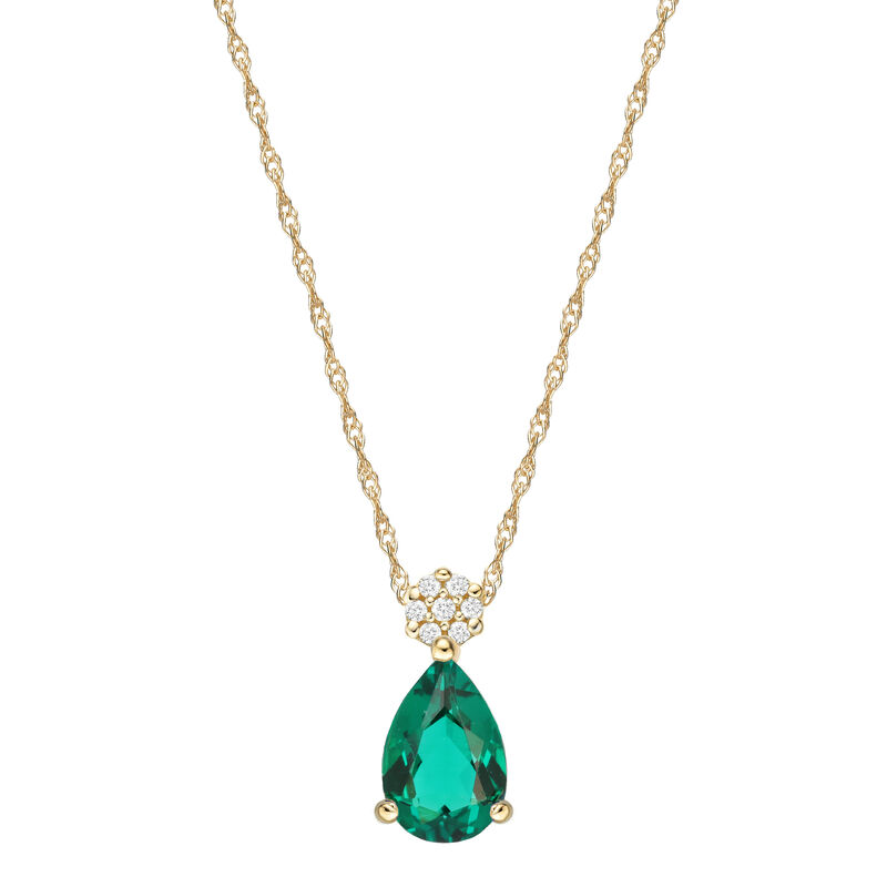 Lab Created Emerald and Diamond Pendant in 10K Yellow Gold