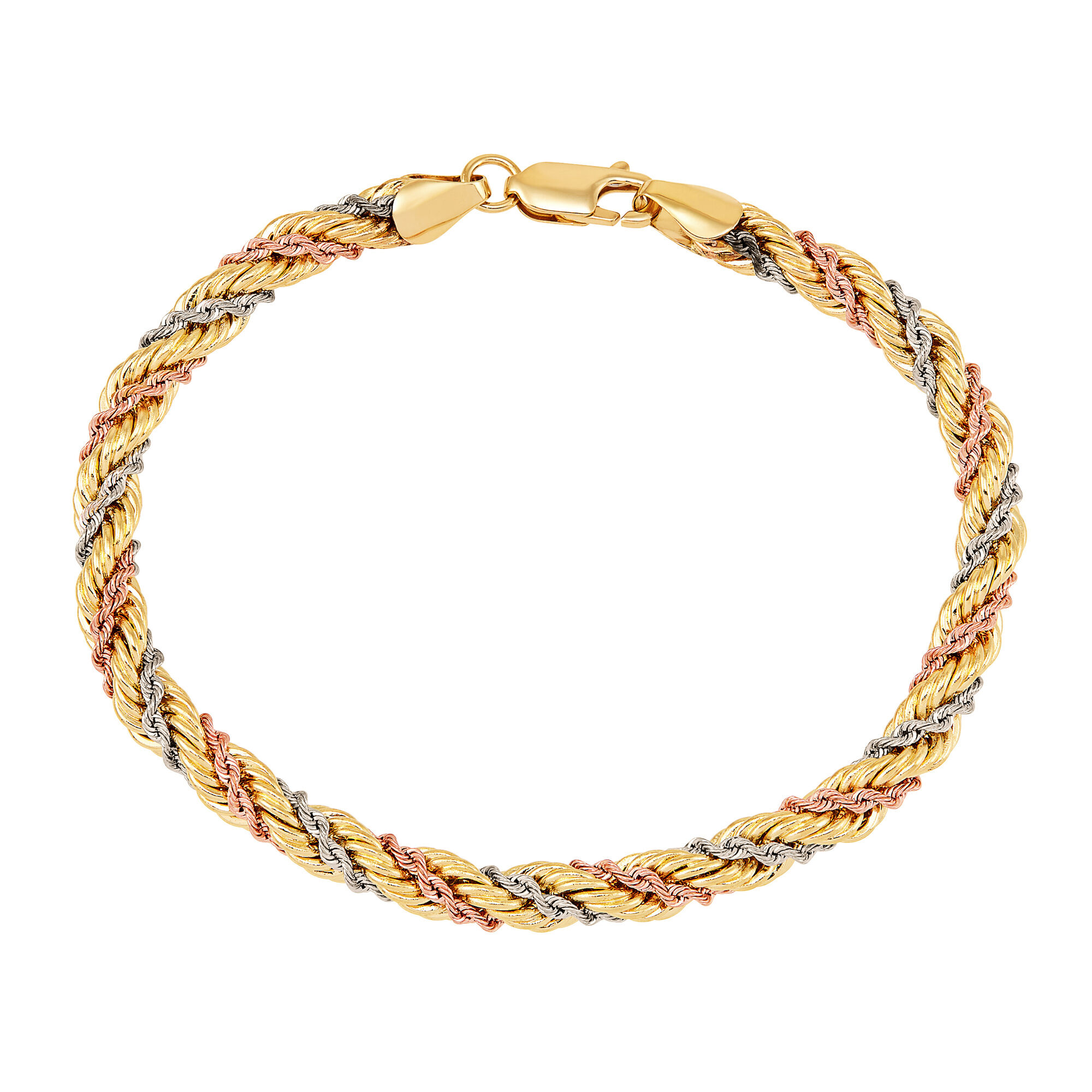 Tri-Tone Twisted Rope Chain Bracelet