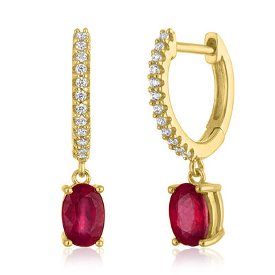 Ruby & Diamond Accent Earrings in 10K Yellow Gold  