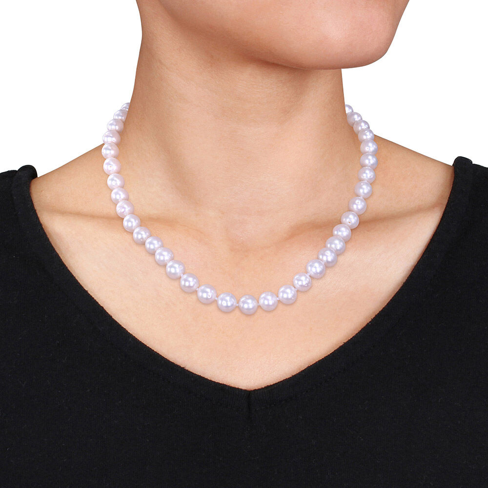 Cultured Freshwater Pearl Necklace in Sterling Silver, 18”