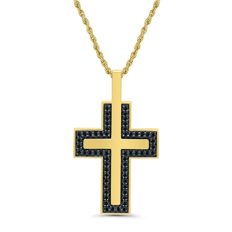Men&#39;s Black Diamond Cross Pendant in 10K Yellow Gold &#40;3/8 ct. tw.&#41;
