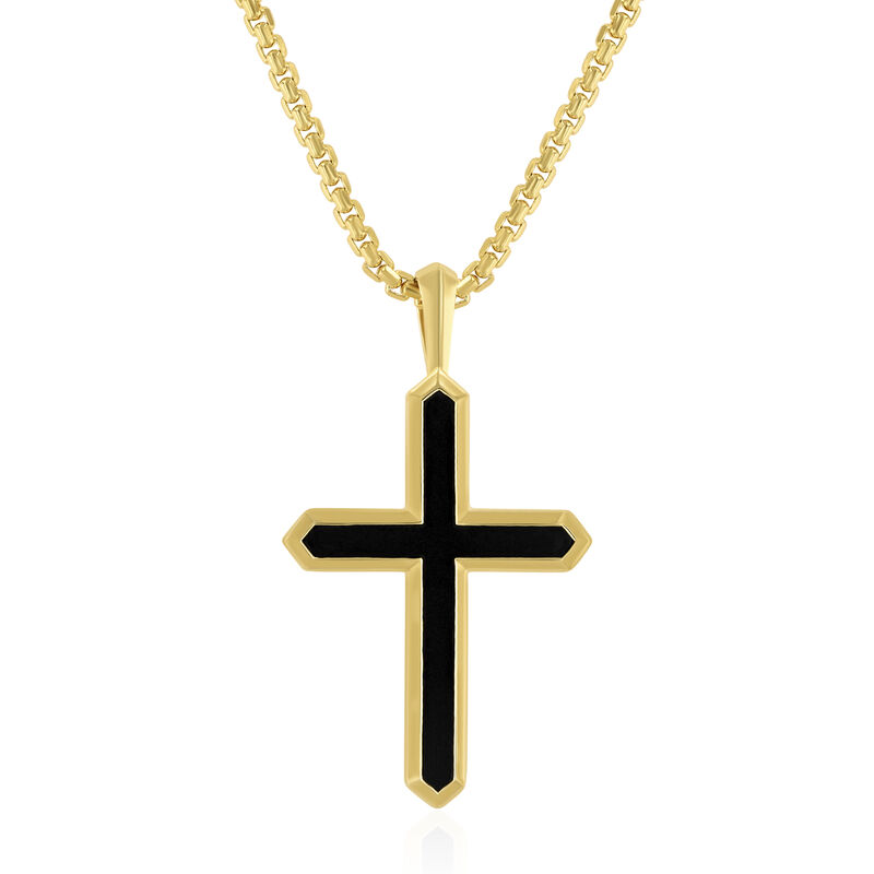 Men&#39;s Black Onyx Cross Pendant in Vermeil