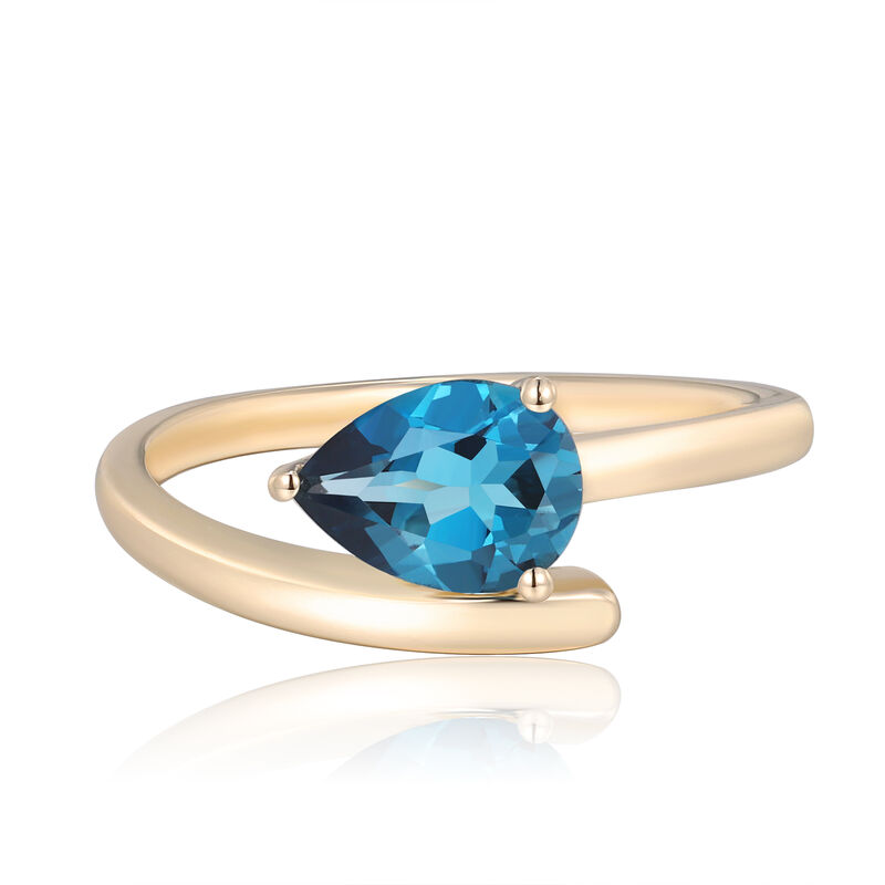 London Blue Topaz Bypass Ring in 10K Yellow Gold