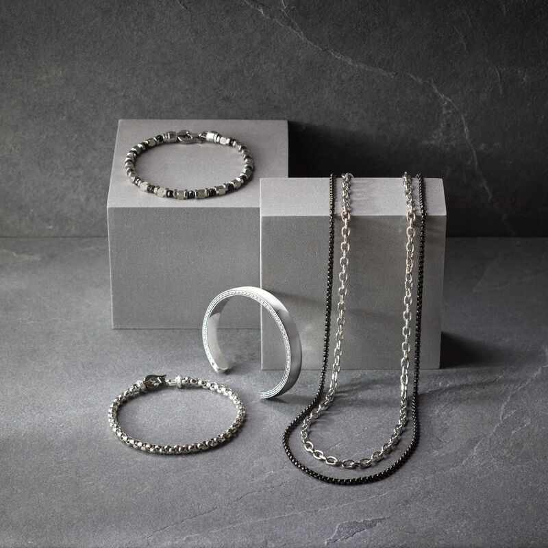 Men&#39;s Black &amp; White Duo Box and Rolo Chain in Stainless Steel