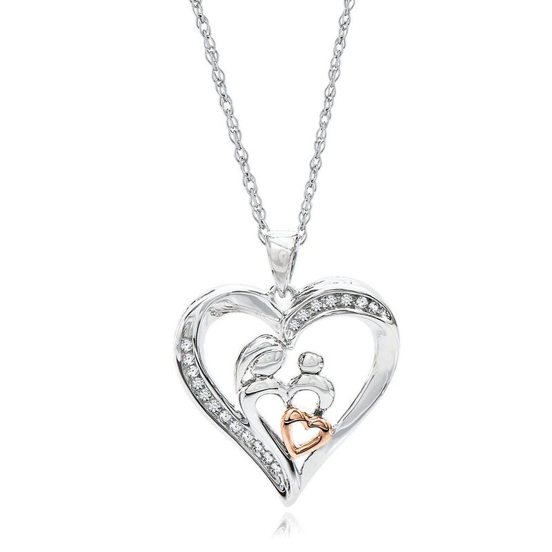 Heart Locket Necklace 1/10 ct tw Diamonds Sterling Silver