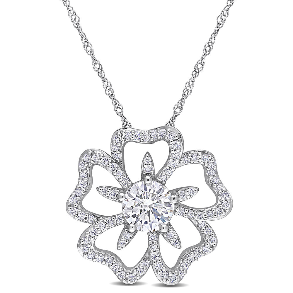 Diamond Accent Solitaire Flower Pendant in Sterling Silver