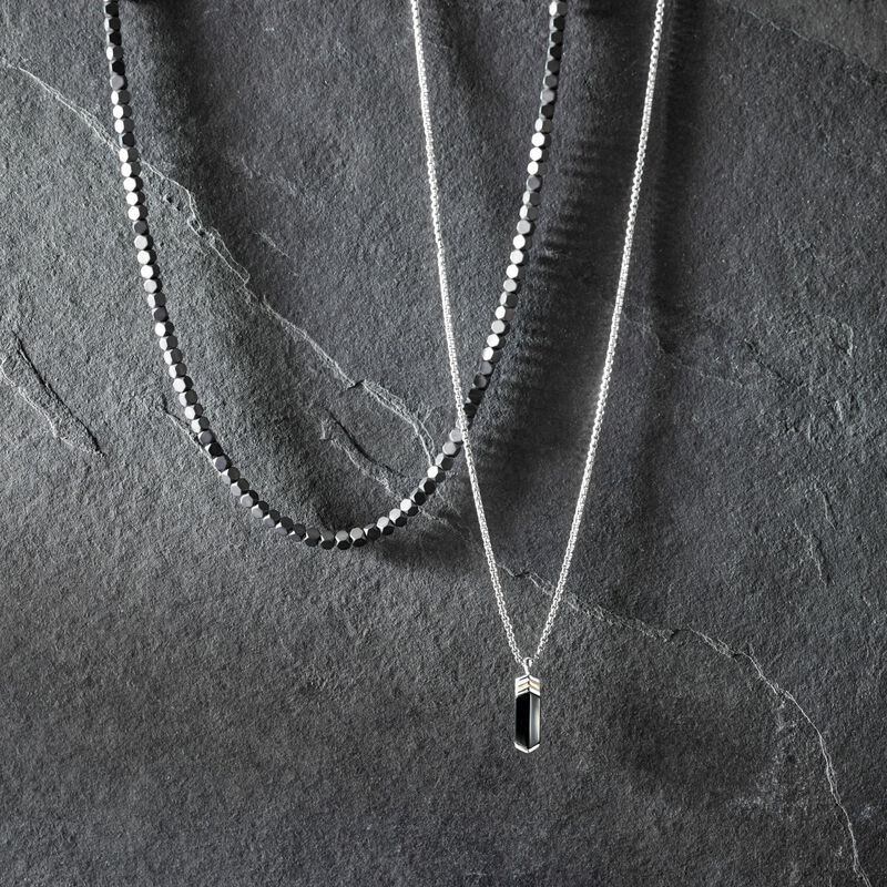 Men&#39;s Cube Bead Matte Hematite Necklace in Stainless Steel