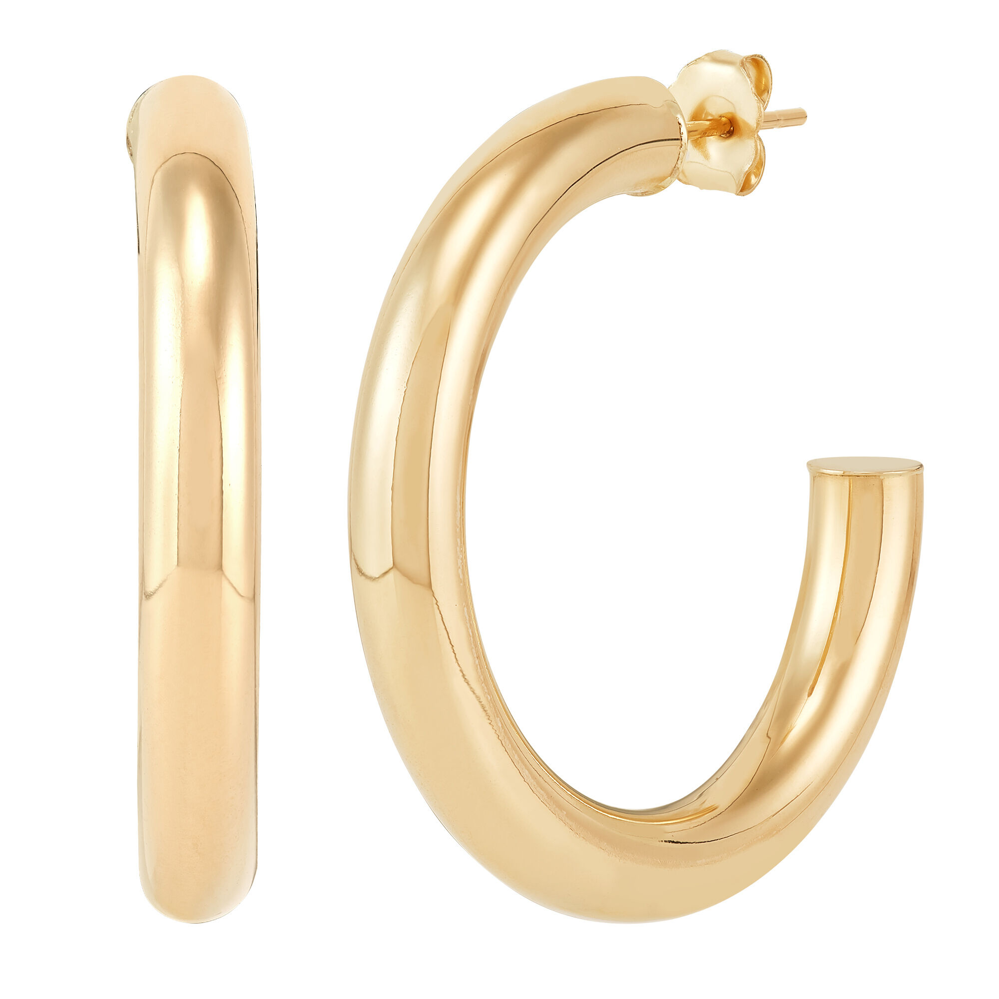 Open Huggie Hoop with Open Circle & Oval Drop Earrings in 14k Yellow Gold -  CBG000611