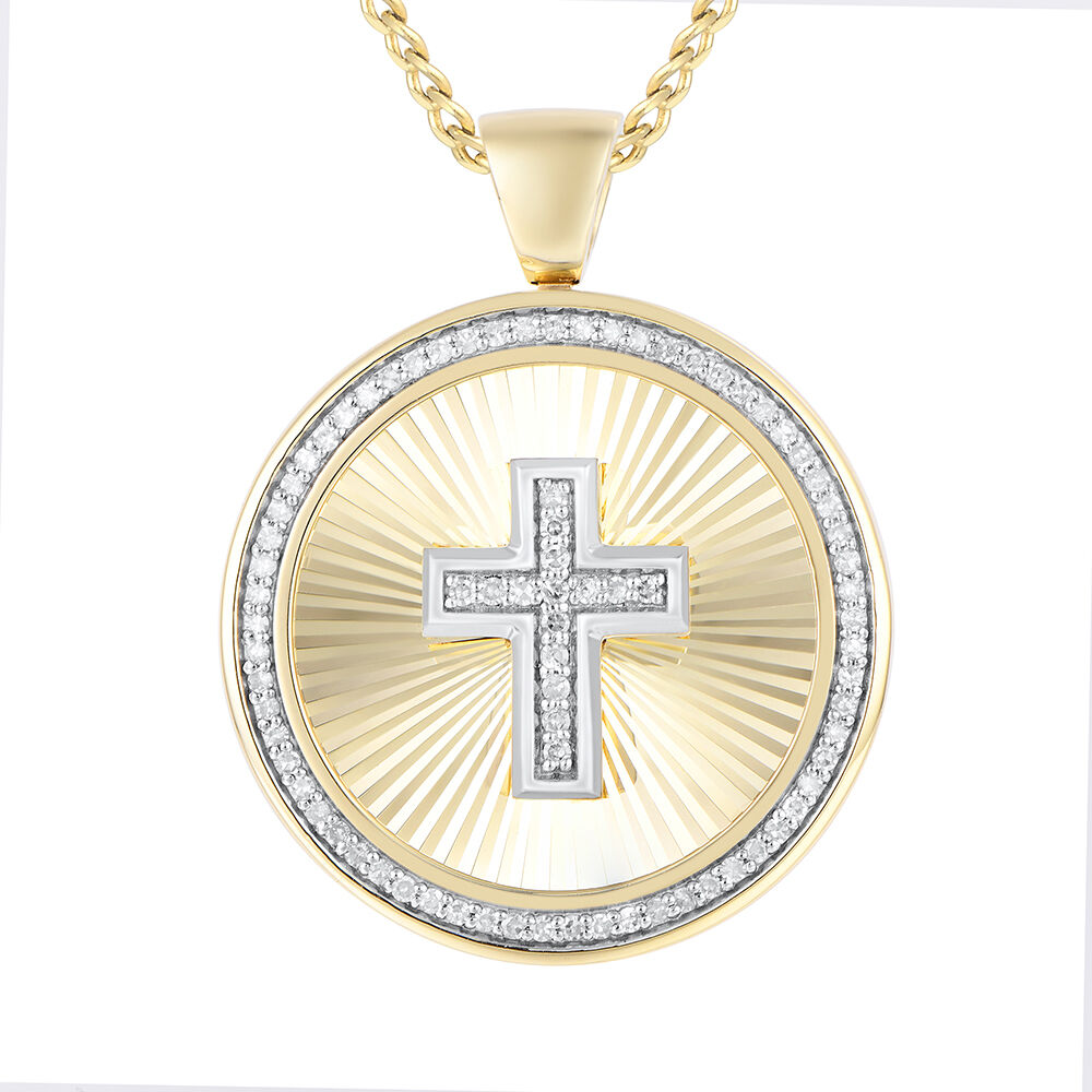 Cross Medallion Pendant with Diamonds in 10K Yellow Gold