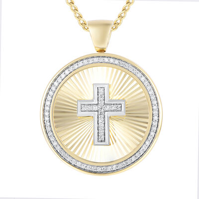 Cross Medallion Pendant with Diamonds in 10K Yellow Gold (1/3 ct. tw.)