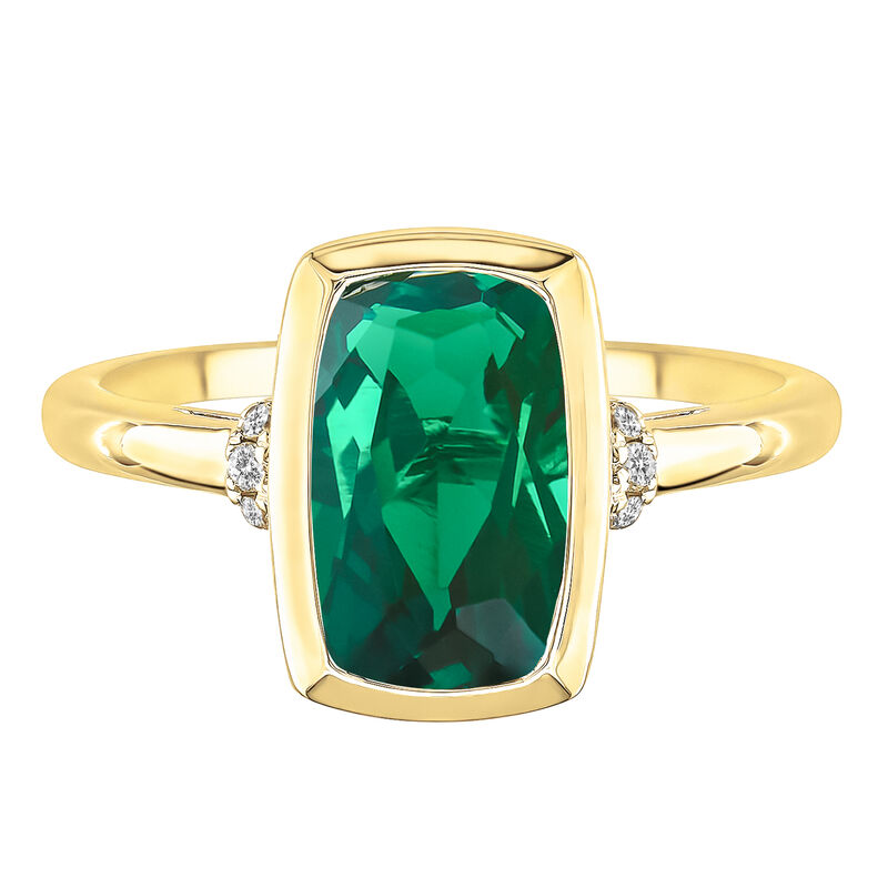 Lab-Created Emerald and Diamond Accent Ring in 10K Yellow Gold