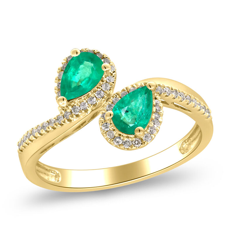 Emerald &amp; Diamond Bypass Ring in 10K Yellow Gold &#40;1/5 ct. tw.&#41;