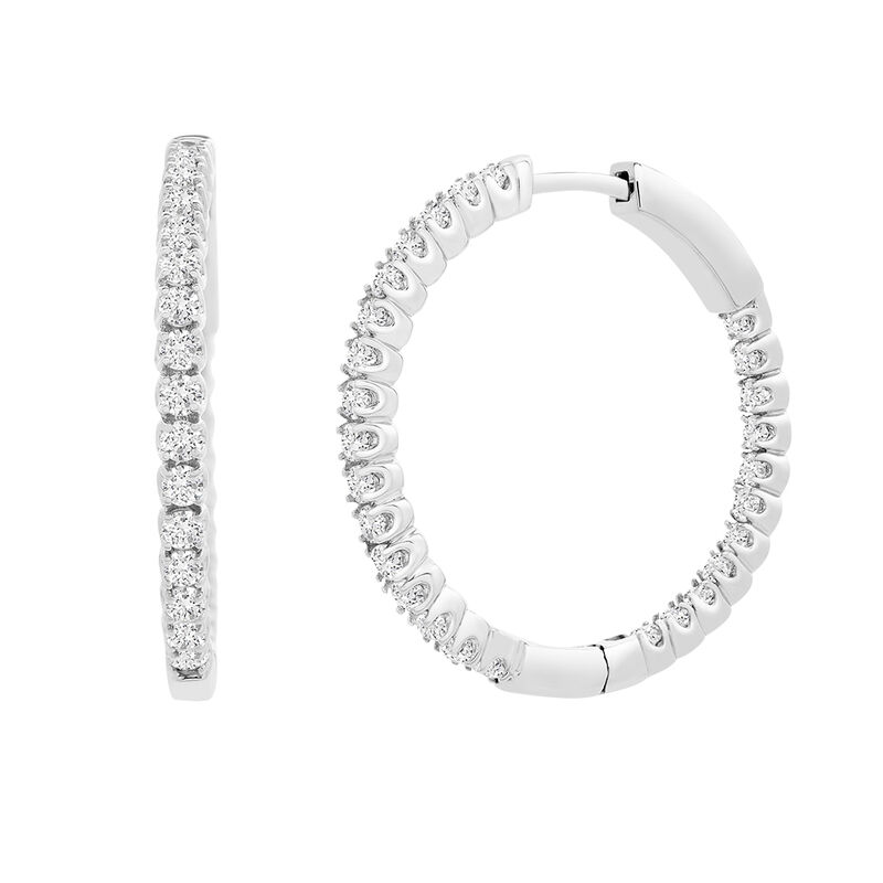1 ct. tw. Diamond Hoop Earrings in 14K White Gold 