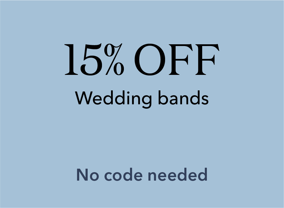 15% off wedding bands rings. No code needed.