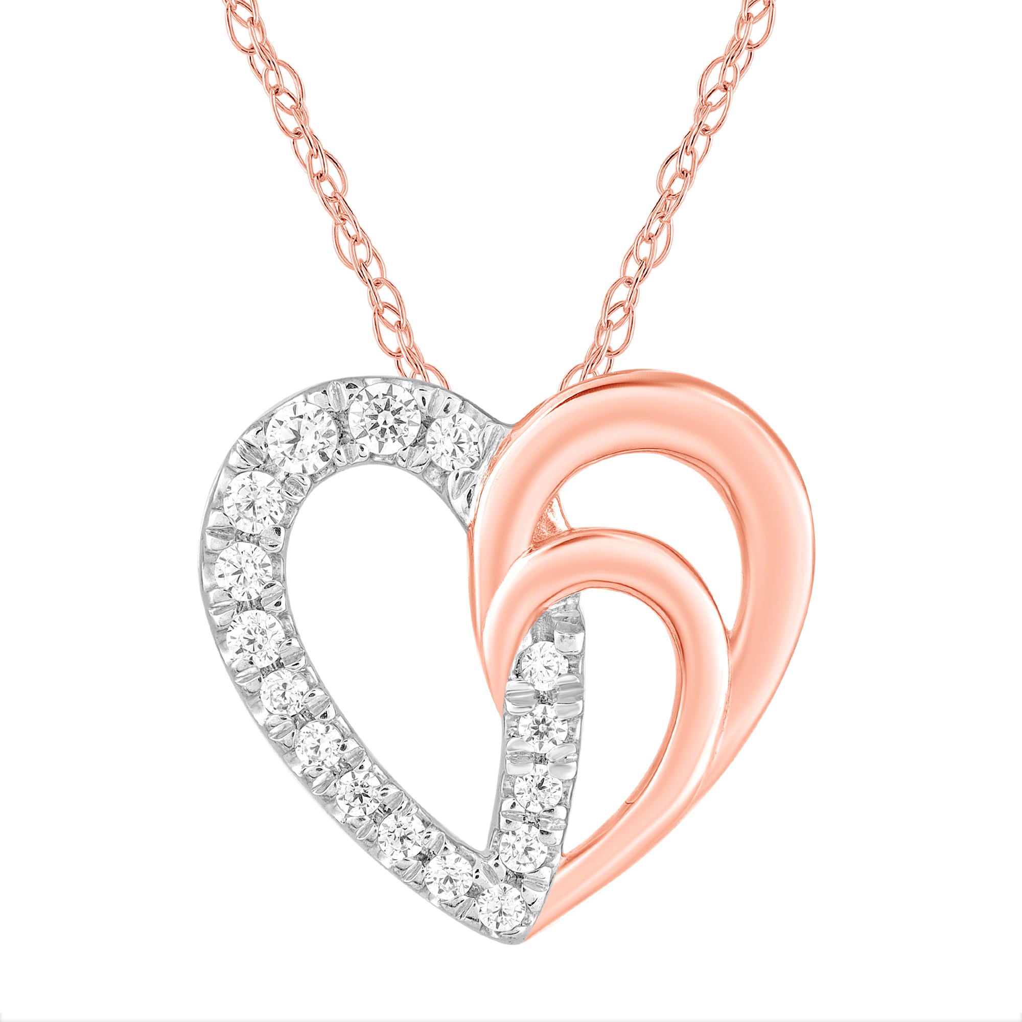 NM Estate Estate 14K White Gold Round and Baguette Diamond Heart Pendant on Chain Necklace, 18L, Women's, Necklaces Pendant Necklaces