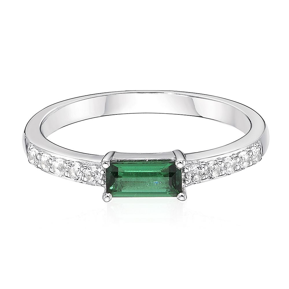 Lab Created Emerald & White Sapphire Stack Ring in Sterling Silver ...