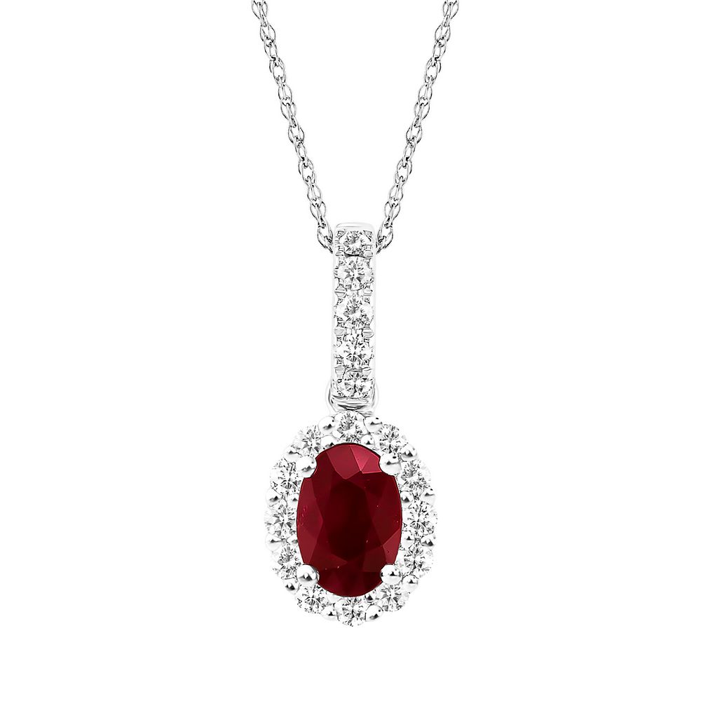 Natural Ruby Necklace 1/15 ct tw Diamonds 10K White Gold