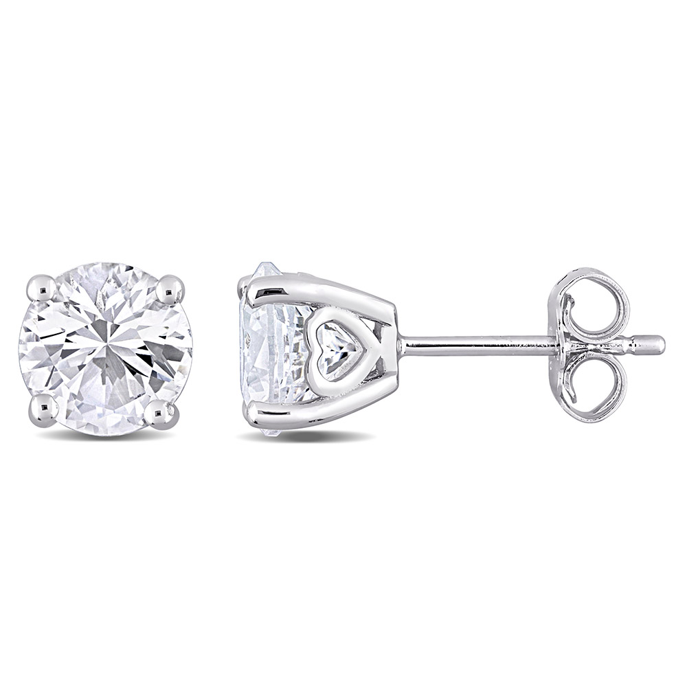 White Sapphire Stud Earrings with Heart Baskets