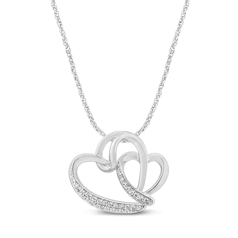Linked with Love Lab Grown Diamond Double Heart Pendant in 10K White ...