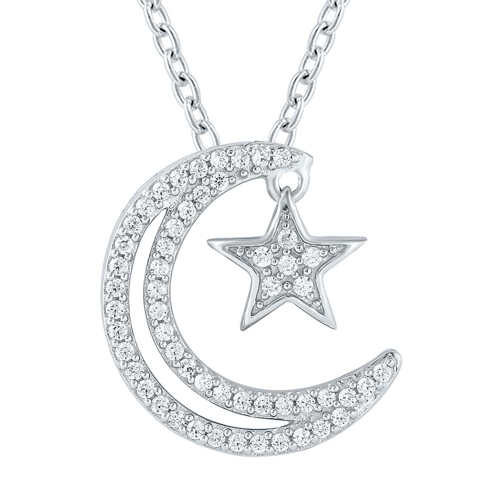 1/5 ct. tw. Diamond Moon & Star Pendant in Sterling Silver 