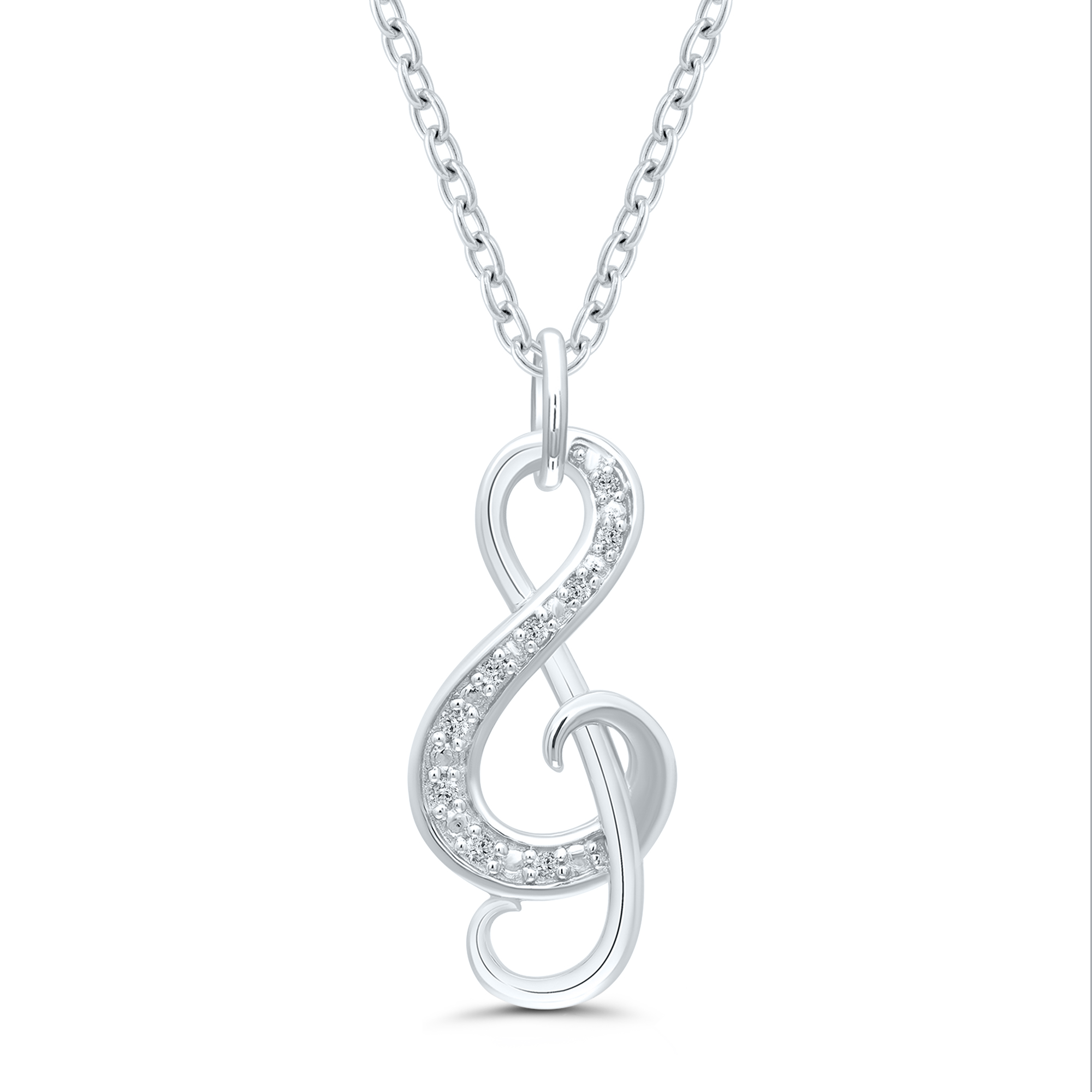 Music Note Pendant with Diamond Accents in Sterling Silver