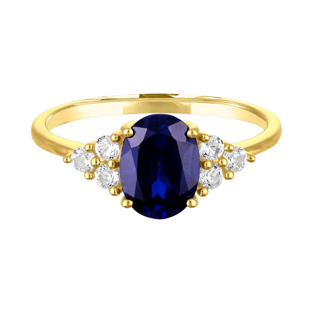 Lab Created Blue & White Sapphire Ring in 10K Yellow Gold | Helzberg ...