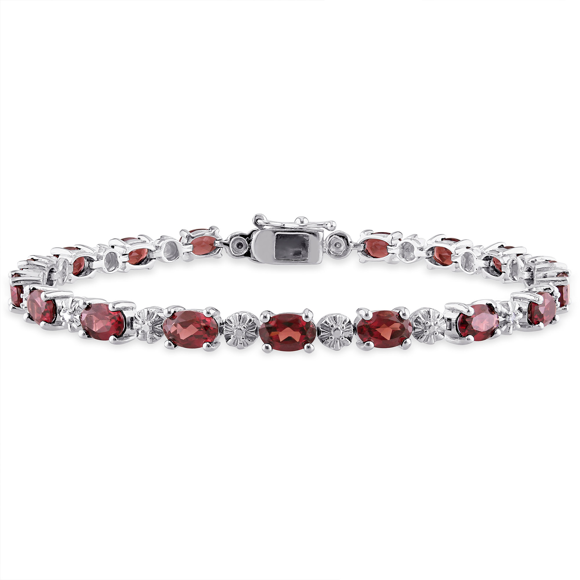 Garnet and Diamond Accent Bracelet in Sterling Silver