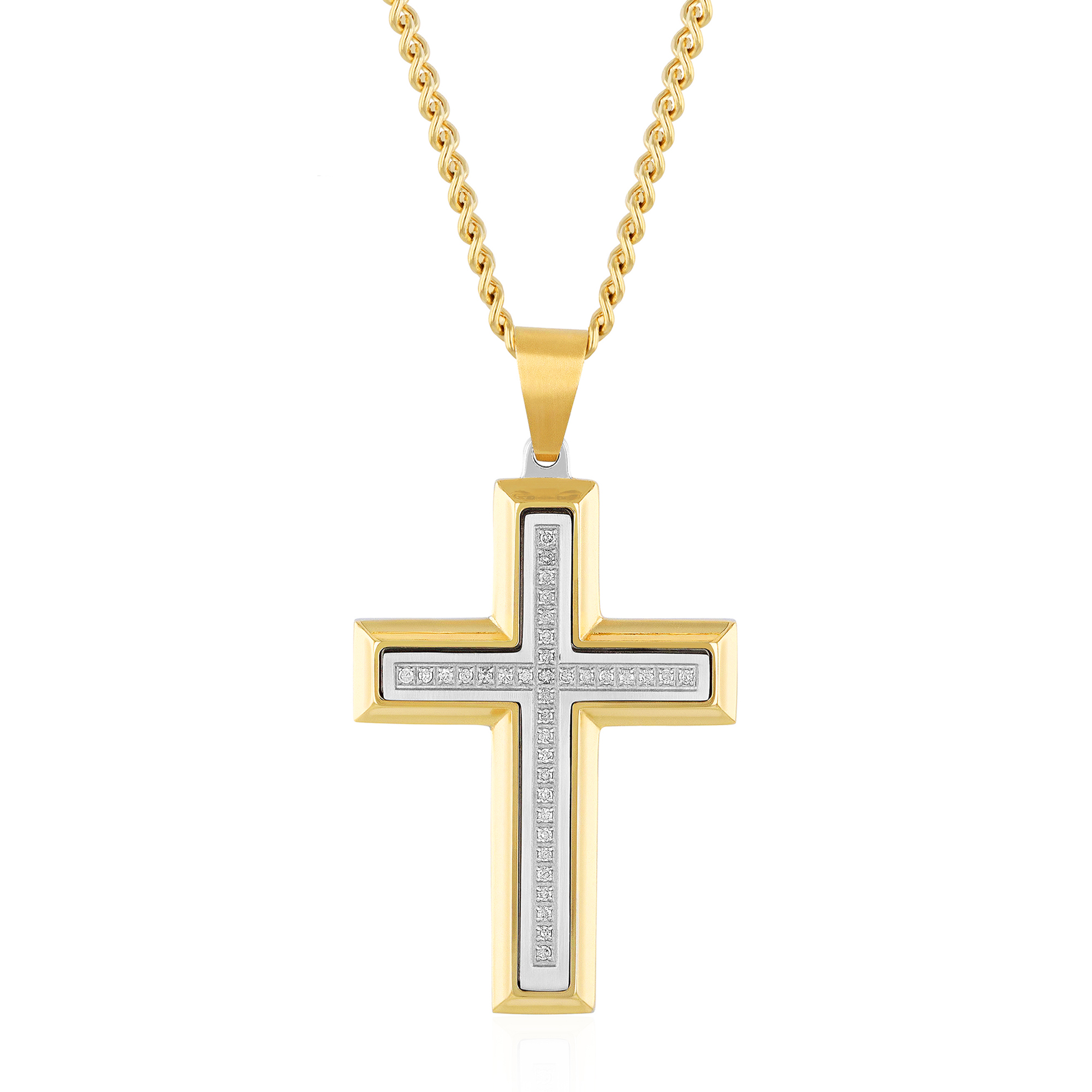 Men's Cross Pendant with Diamond Accents in Yellow Ion-Plated Stainless ...