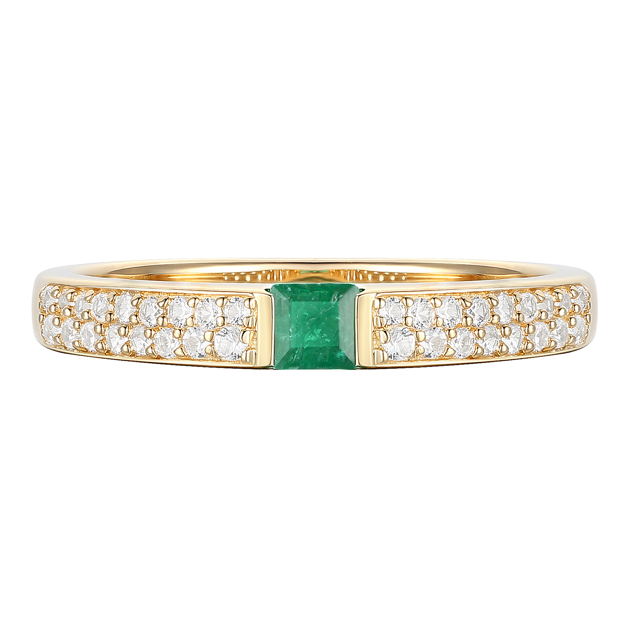 Emerald and Diamond Stacking Ring in 10K Yellow Gold