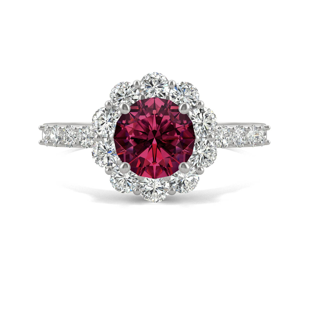 Pear-Shaped Lab Created Ruby & Moissanite Halo Ring