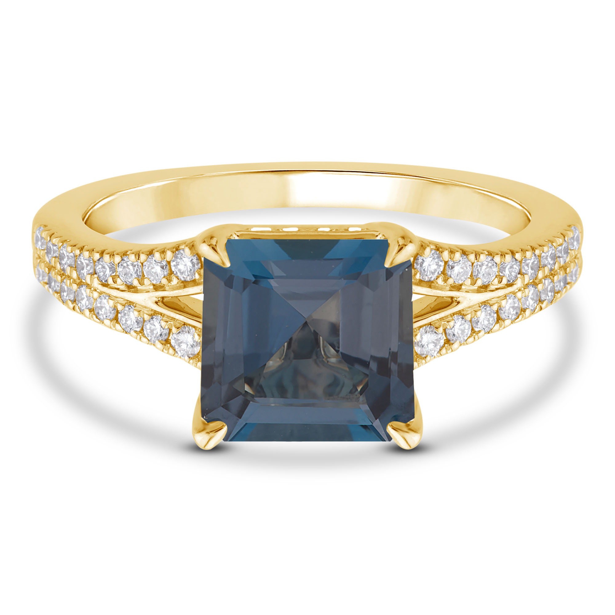 Blue Topaz Ring with Diamonds in 10K Yellow Gold