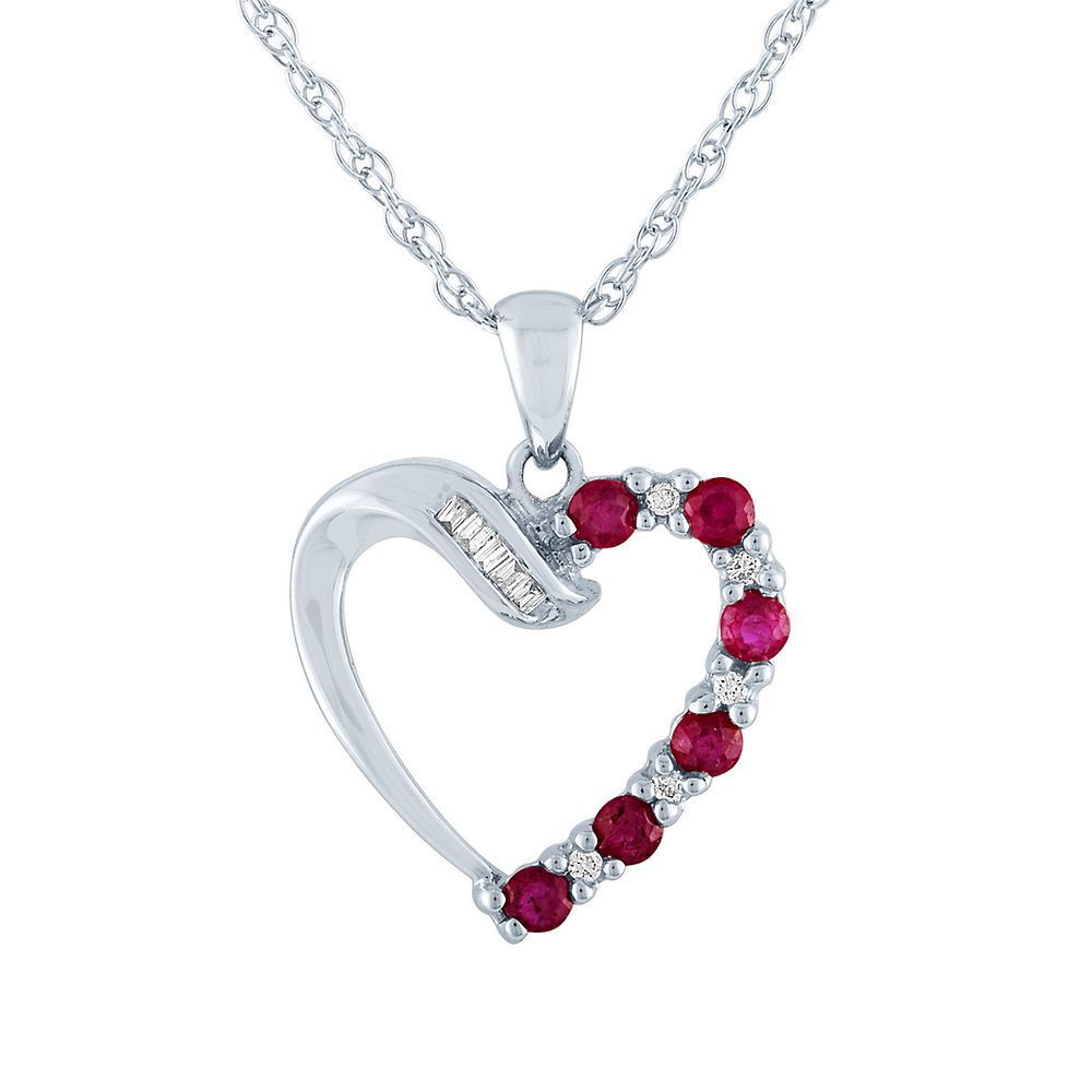 Ruby & Diamond Heart Pendant in 10K White Gold | Helzberg Diamonds