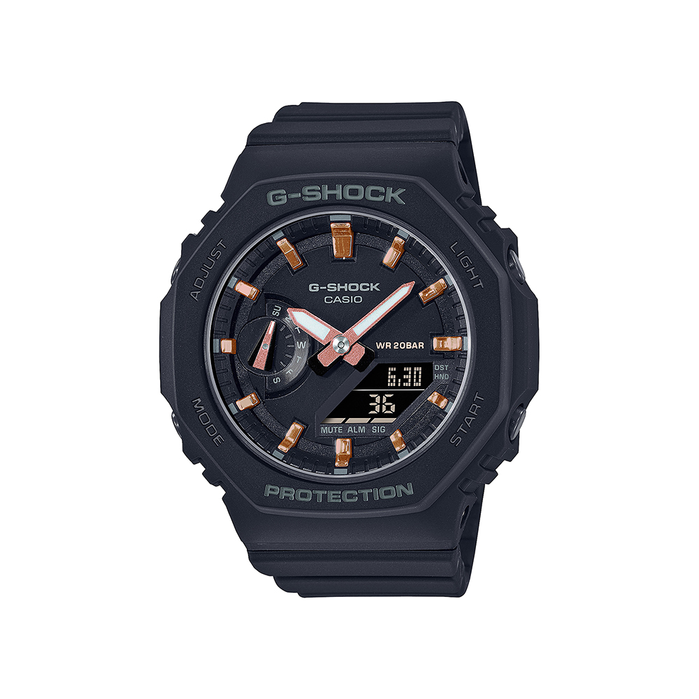 G Shock Ladies 2100 Series Watch in Matte Black with Pink Accent