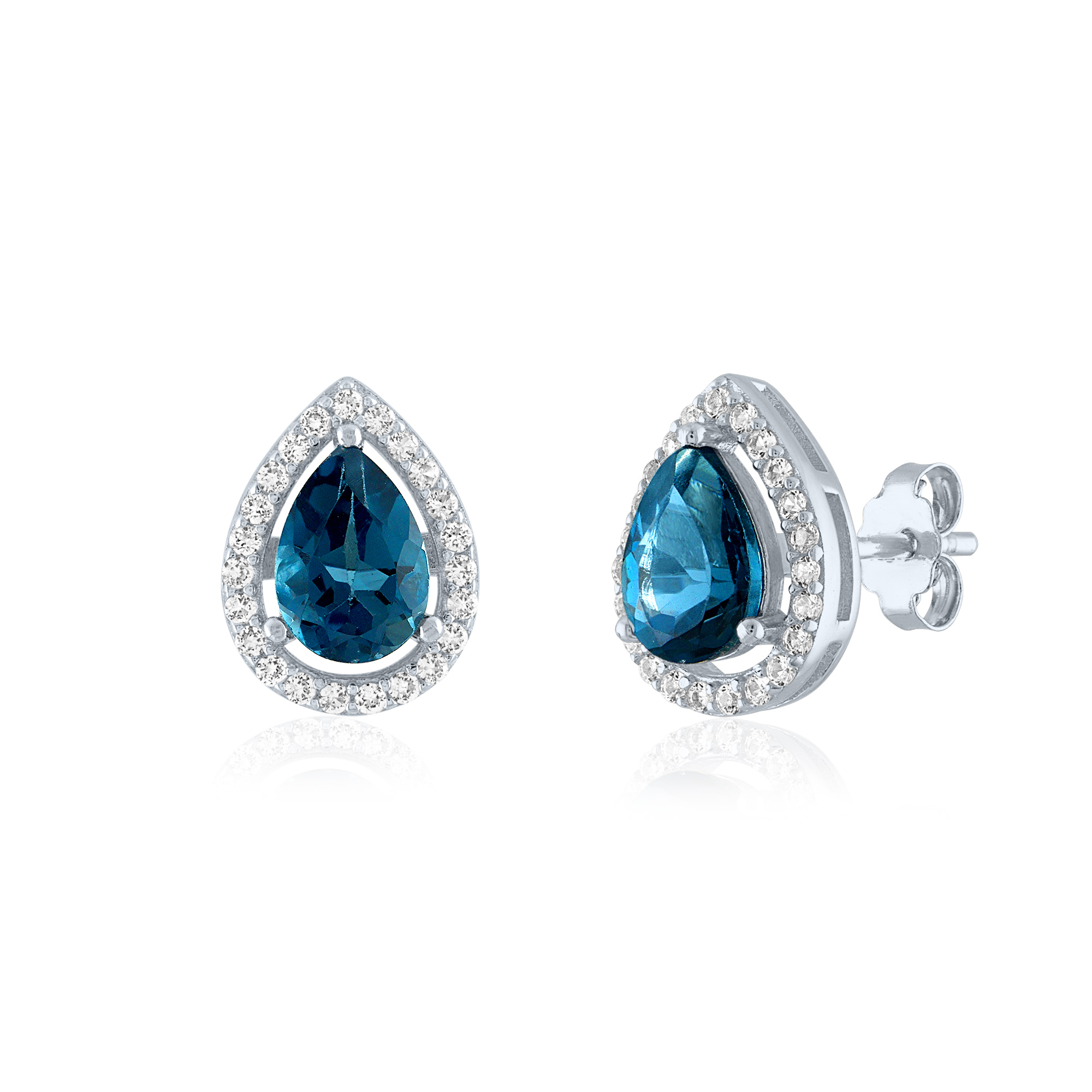 Pear-Shaped London Blue Topaz and Lab-Created White Sapphire Halo