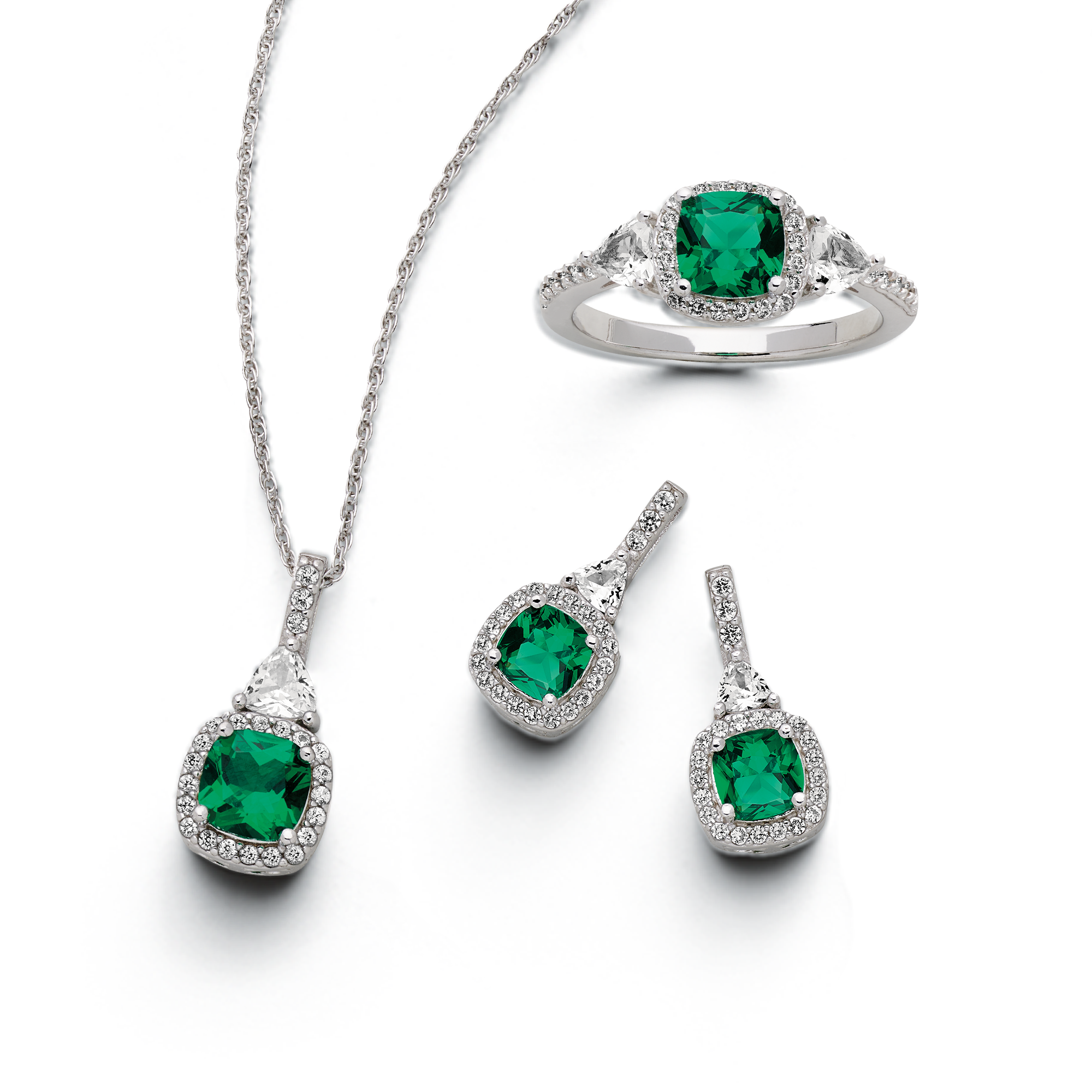 Beautiful Sterling Silver Necklace and Earring Set with Laguna Delight shops Cushion Settings