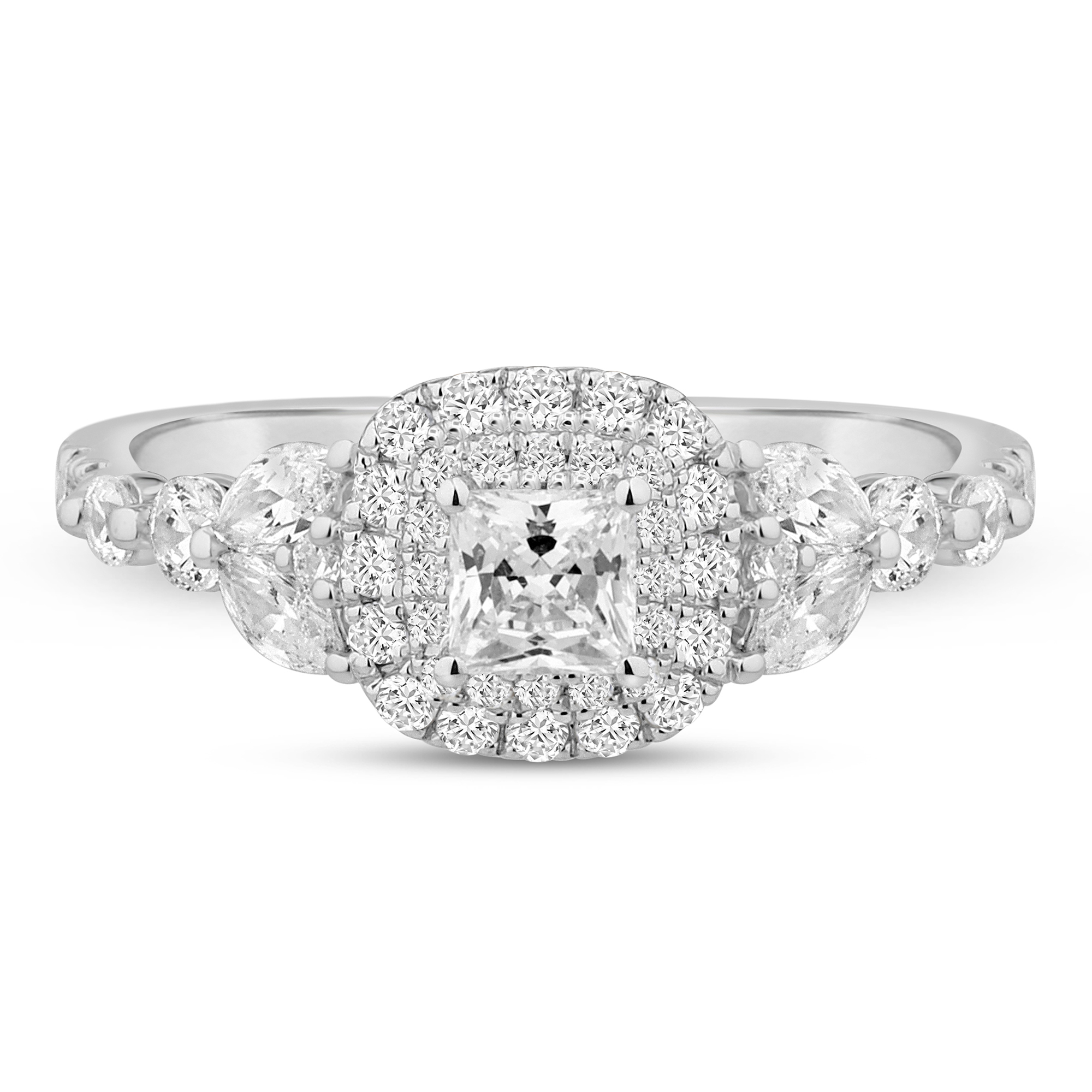 3 stone halo princess cut engagement rings