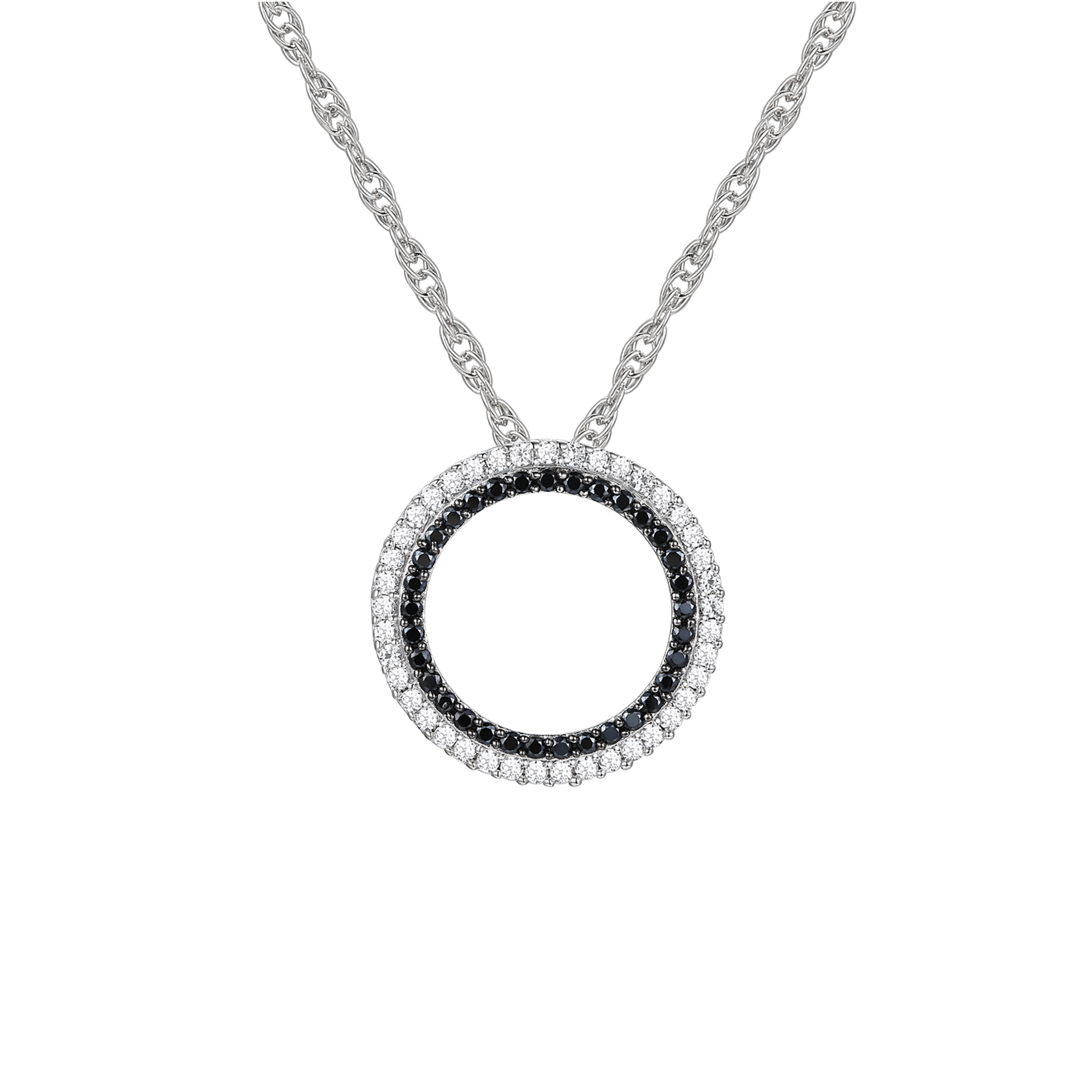 Black and White Diamond Open Circle Pendant in 10K White Gold (3/8 ct. tw.)